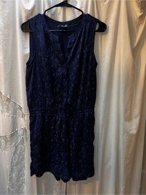 Sleeveless Navy Sparkle Romper with Drawstring Waist
